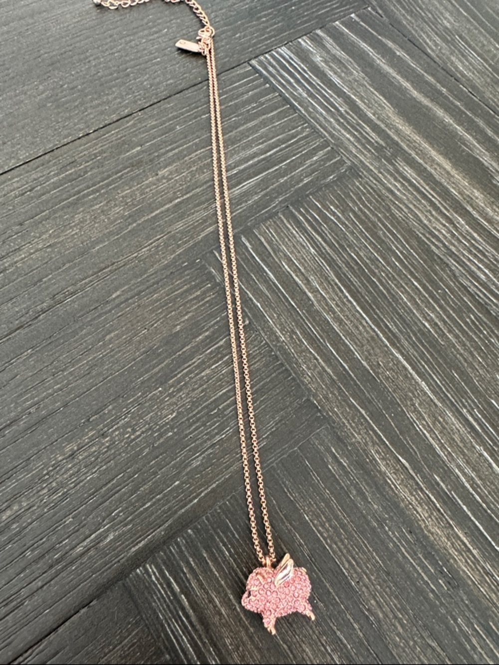 Kate Spade Flying Pig Necklace Rose Gold Crystal Pendant 9” | Cute Novelty Charm - Picture 3 of 6